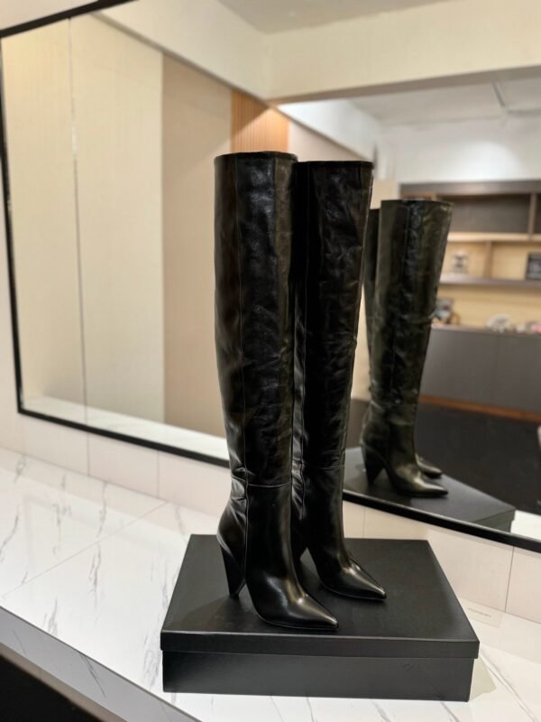 YSL Latest wrinkled pointed-toe high-heeled boots made of genuine leather