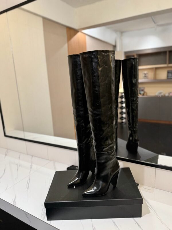 YSL Latest wrinkled pointed-toe high-heeled boots made of genuine leather