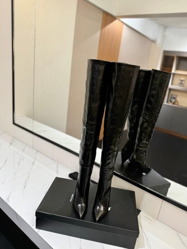 YSL Latest wrinkled pointed-toe high-heeled boots made of genuine leather