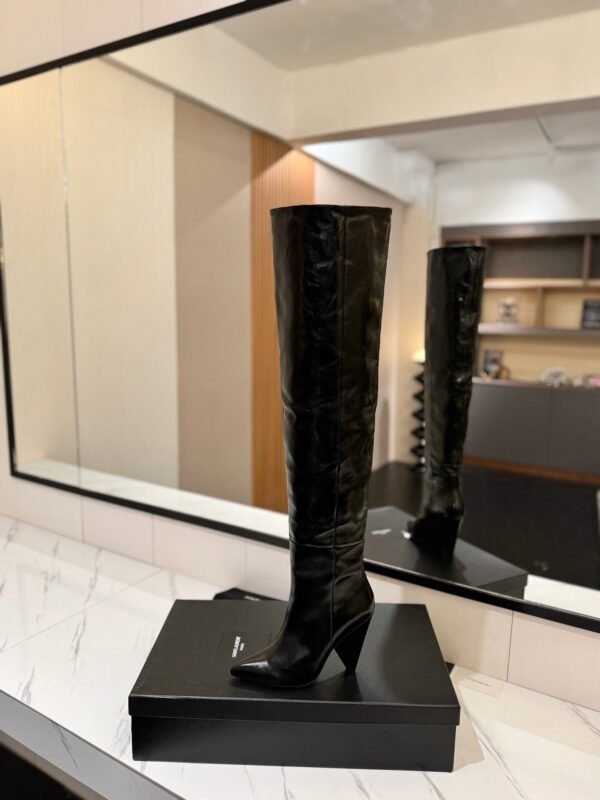 YSL Latest wrinkled pointed-toe high-heeled boots made of genuine leather