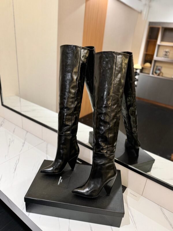 YSL Latest wrinkled pointed-toe high-heeled boots made of genuine leather