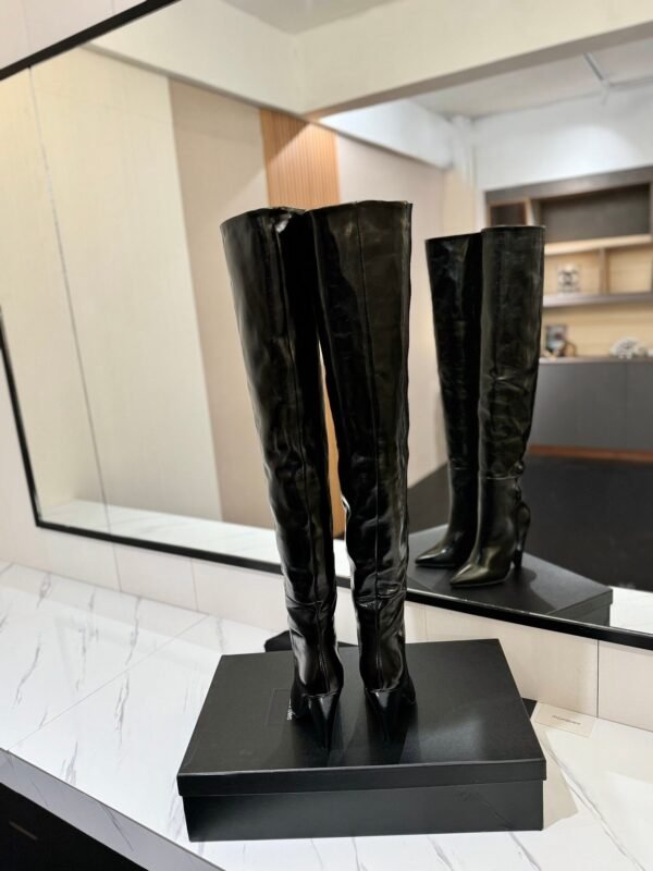 YSL Latest wrinkled pointed-toe high-heeled boots made of genuine leather