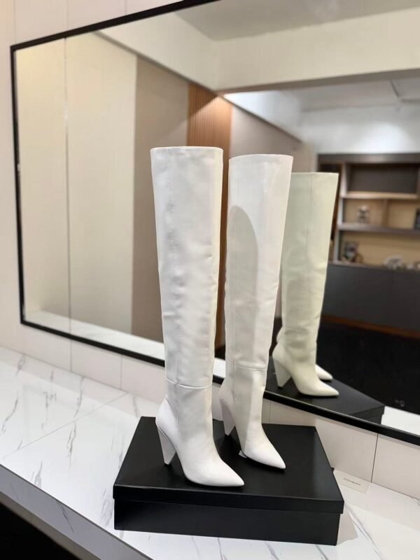 YSL Latest wrinkled pointed-toe high-heeled boots made of genuine leather
