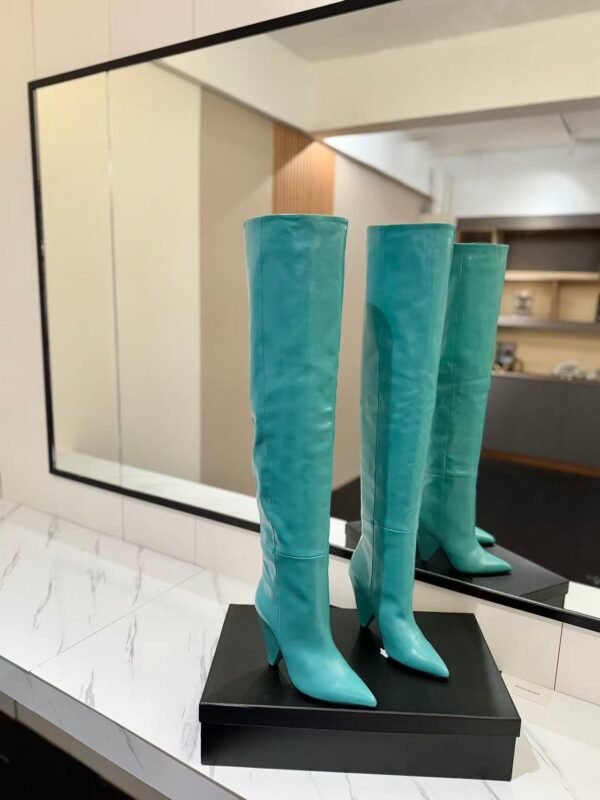 YSL Latest wrinkled pointed-toe high-heeled boots made of genuine leather