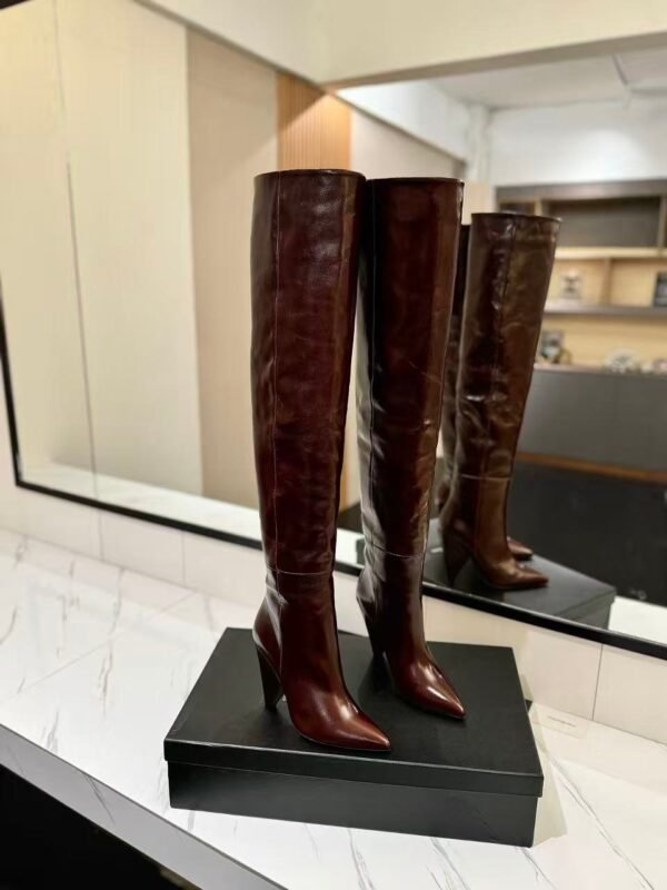 YSL Latest wrinkled pointed-toe high-heeled boots made of genuine leather