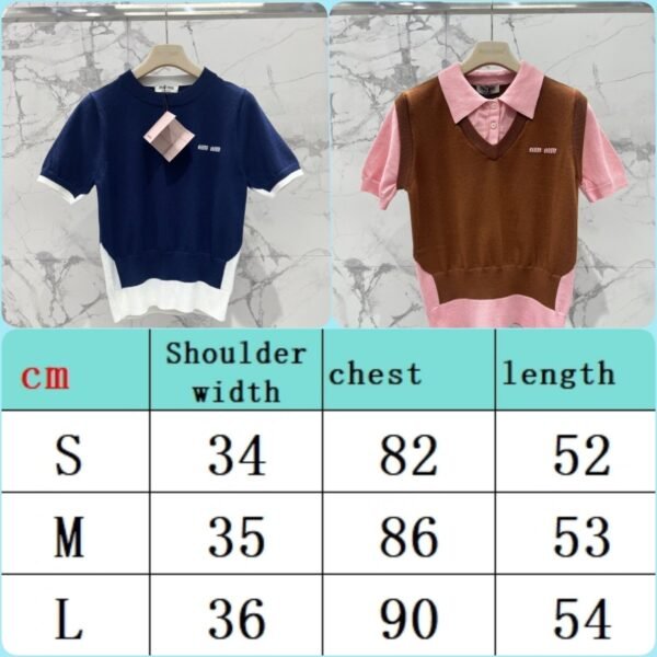 miumiu Early Spring Series Two-piece Contrast Color Knitted Short Sleeve